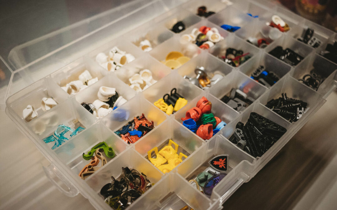 LEGO sorted in small parts container