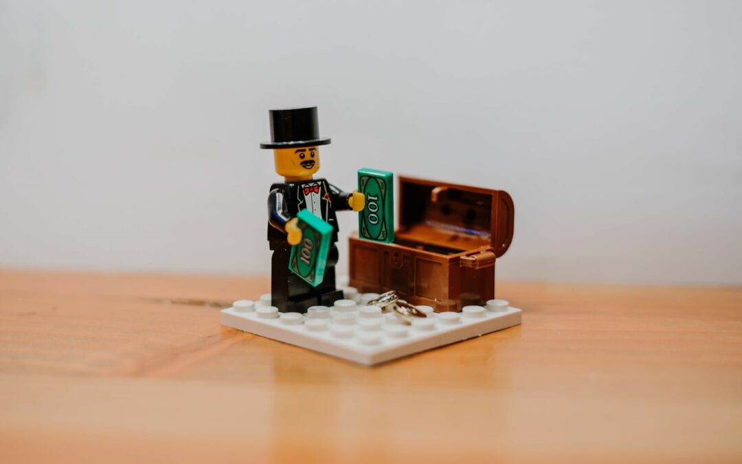 Rich LEGO baron with treasure chest